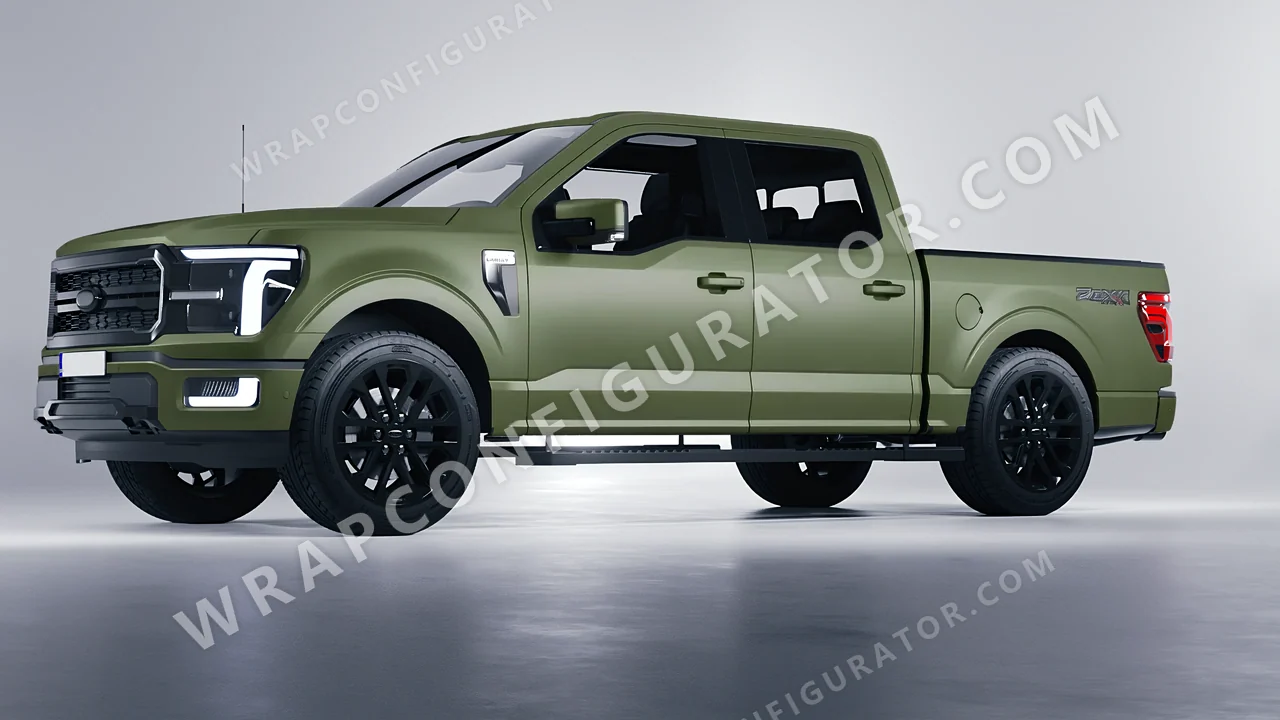 Green Ford F-150 Lariat 2024 wrapped in Avery Dennison Olive Green SW900-732-O