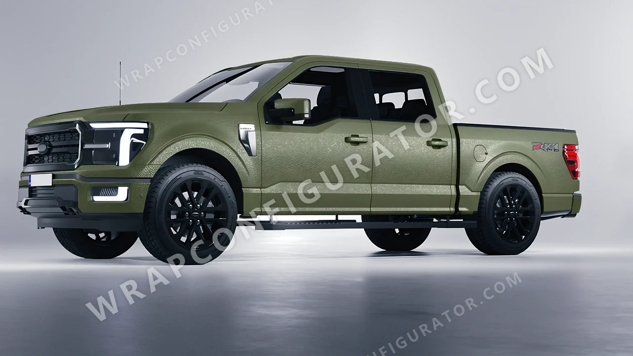 Green Ford F-150 Lariat 2024 wrapped in Avery Dennison Rugged Combat Green SW900-718-X