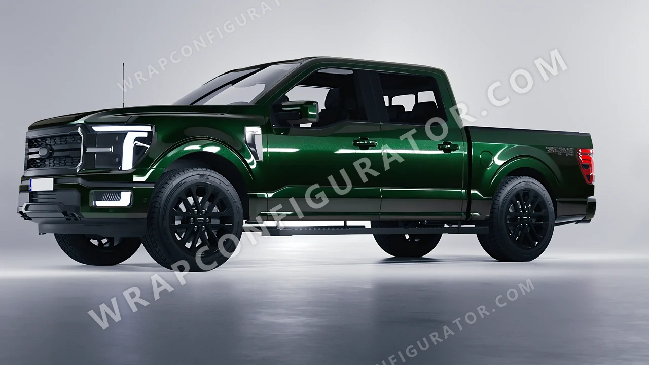 Green Ford F-150 Lariat 2024 wrapped in Colourshield PPF by HyperPro Dark Emerald HGM43-P