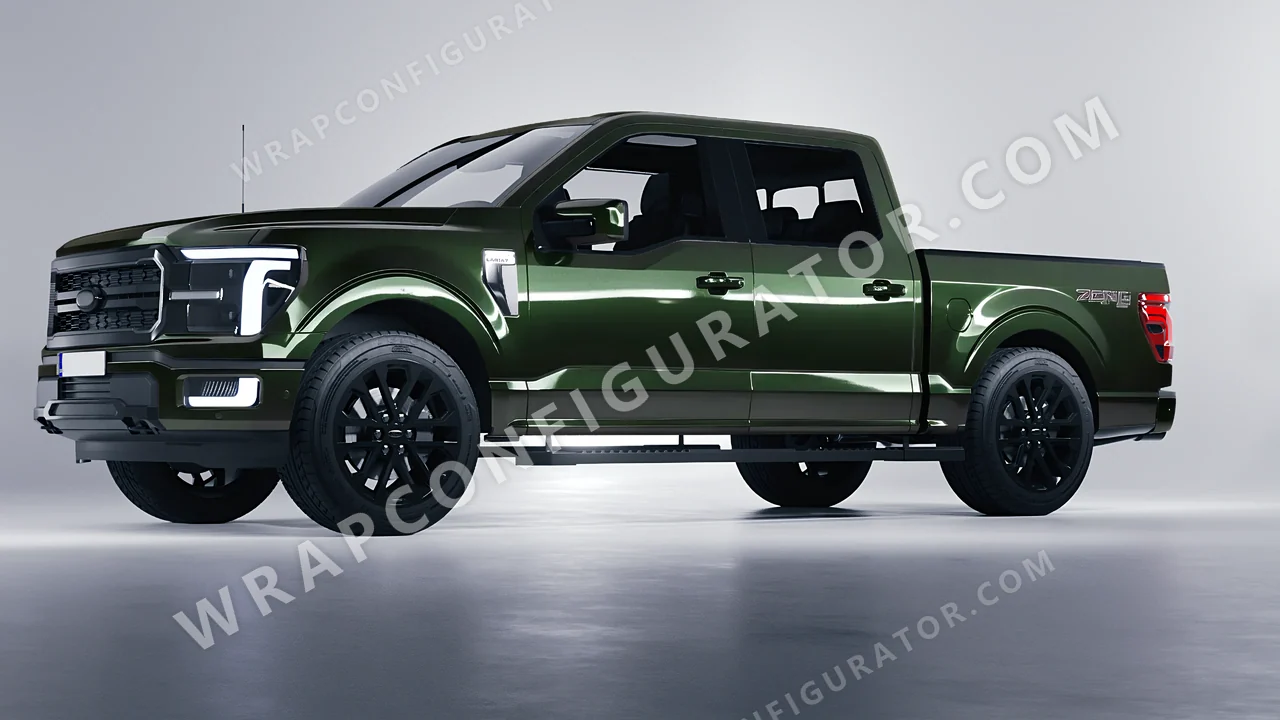 Green Ford F-150 Lariat 2024 wrapped in Colourshield PPF by HyperPro Dark Forest Green HGM74-P