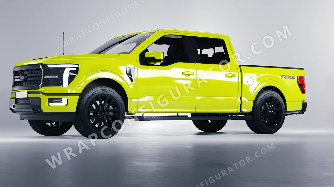 Green Ford F-150 Lariat 2024 wrapped in Colourshield PPF by HyperPro Lemon Green HGF77-P