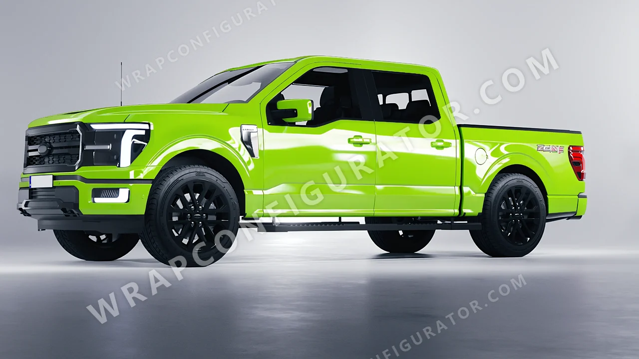 Green Ford F-150 Lariat 2024 wrapped in Colourshield PPF by HyperPro Neon Green HGF76-P