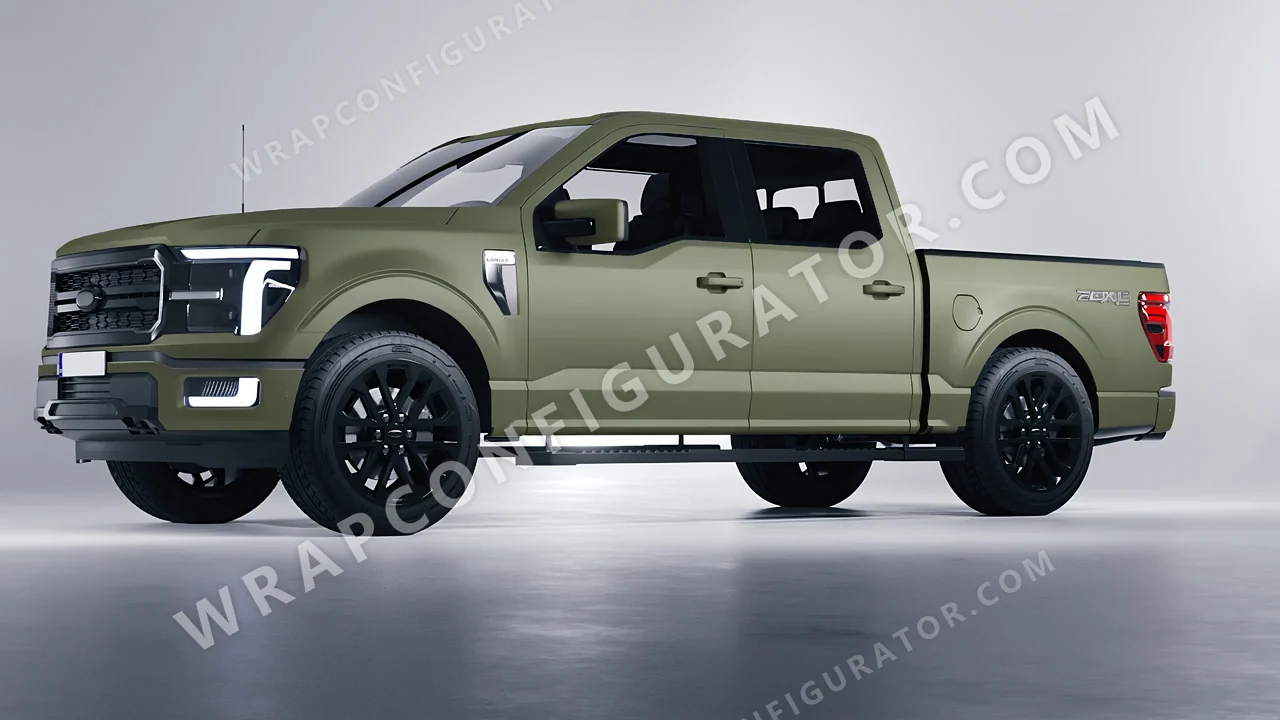 Green Ford F-150 Lariat 2024 wrapped in Inozetek Dynamic PPF Army Green DPPF810