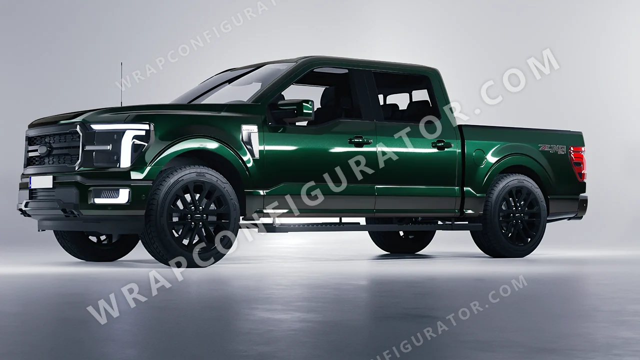 Green Ford F-150 Lariat 2024 wrapped in Inozetek Dynamic PPF Dark Emerald DPPF930