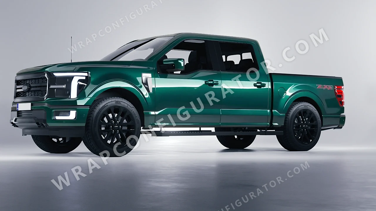 Green Ford F-150 Lariat 2024 wrapped in Inozetek Dynamic PPF Emerald Green DPPF902