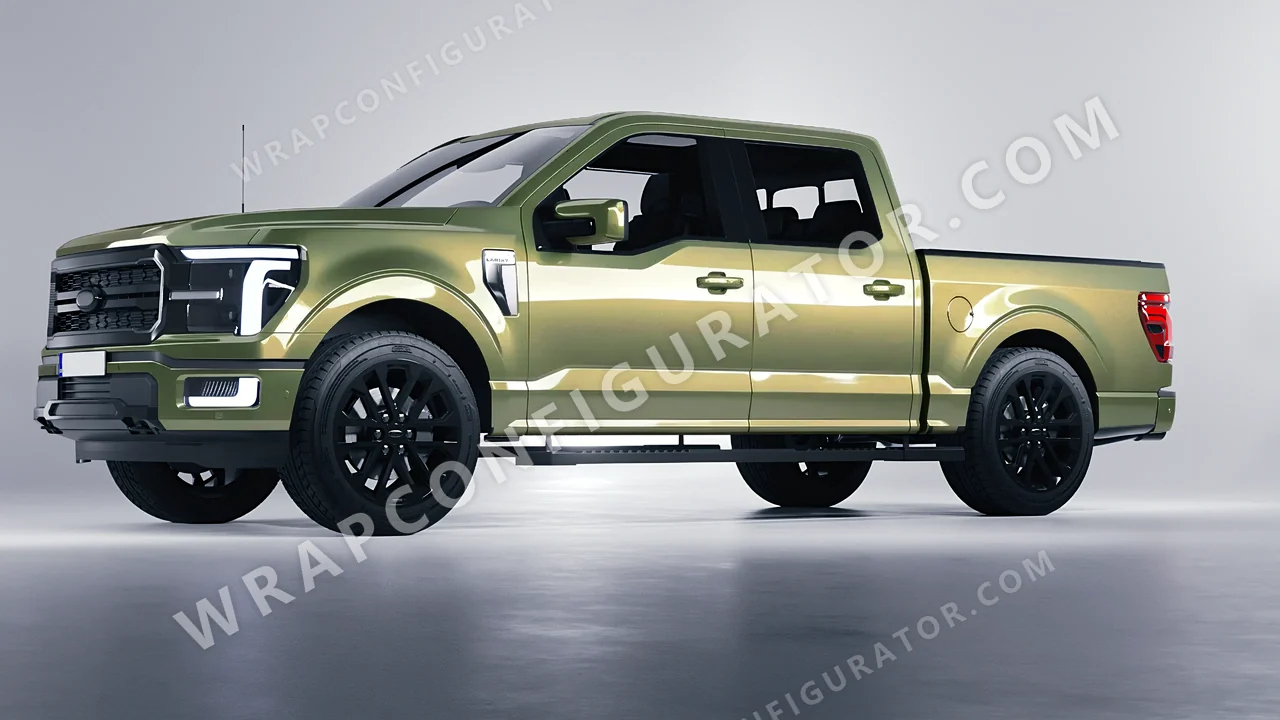 Green Ford F-150 Lariat 2024 wrapped in Inozetek Dynamic PPF Golden Green DPPF929