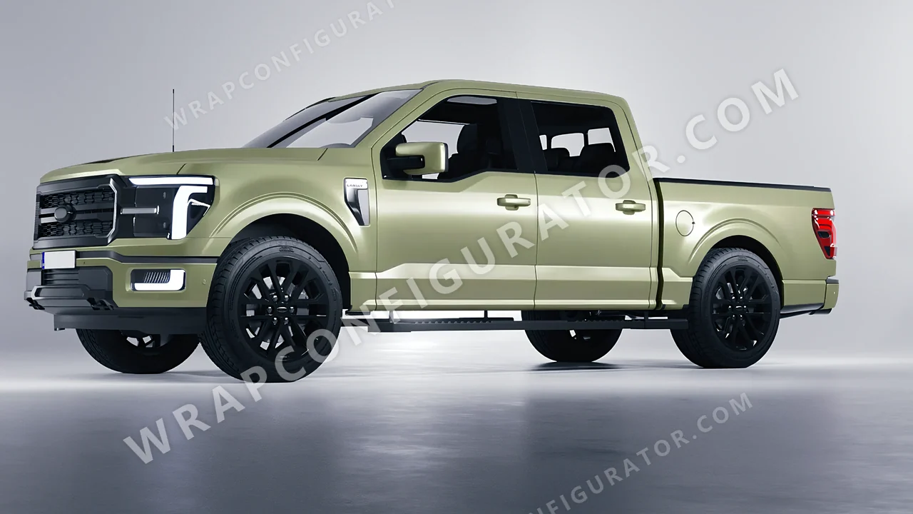 Green Ford F-150 Lariat 2024 wrapped in Inozetek Dynamic PPF Khaki Green DPPF812