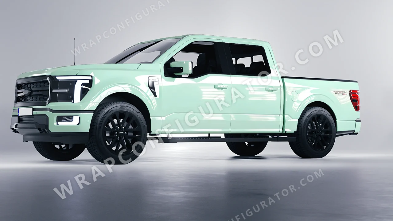 Green Ford F-150 Lariat 2024 wrapped in Inozetek Dynamic PPF Light Mint DPPF934