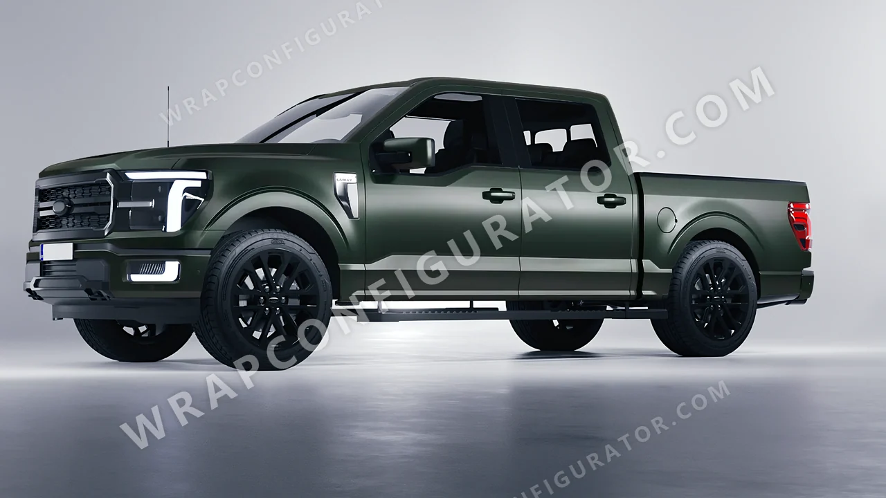 Green Ford F-150 Lariat 2024 wrapped in Inozetek Dynamic PPF Midnight Moss DPPF804