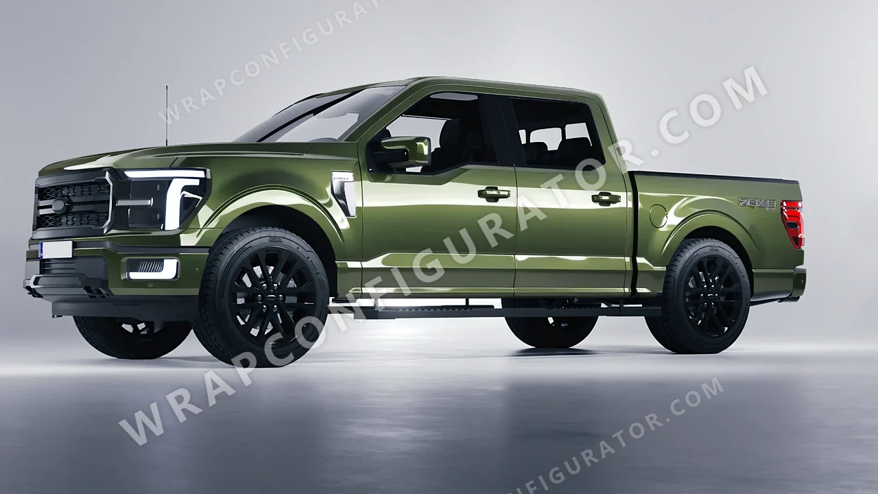 Green Ford F-150 Lariat 2024 wrapped in Inozetek Dynamic PPF Olive DPPF931