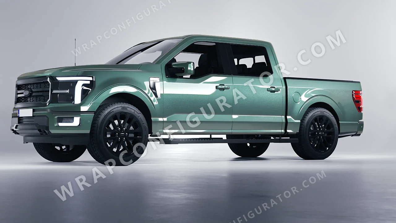 Green Ford F-150 Lariat 2024 wrapped in Inozetek Dynamic PPF Sage Green DPPF710