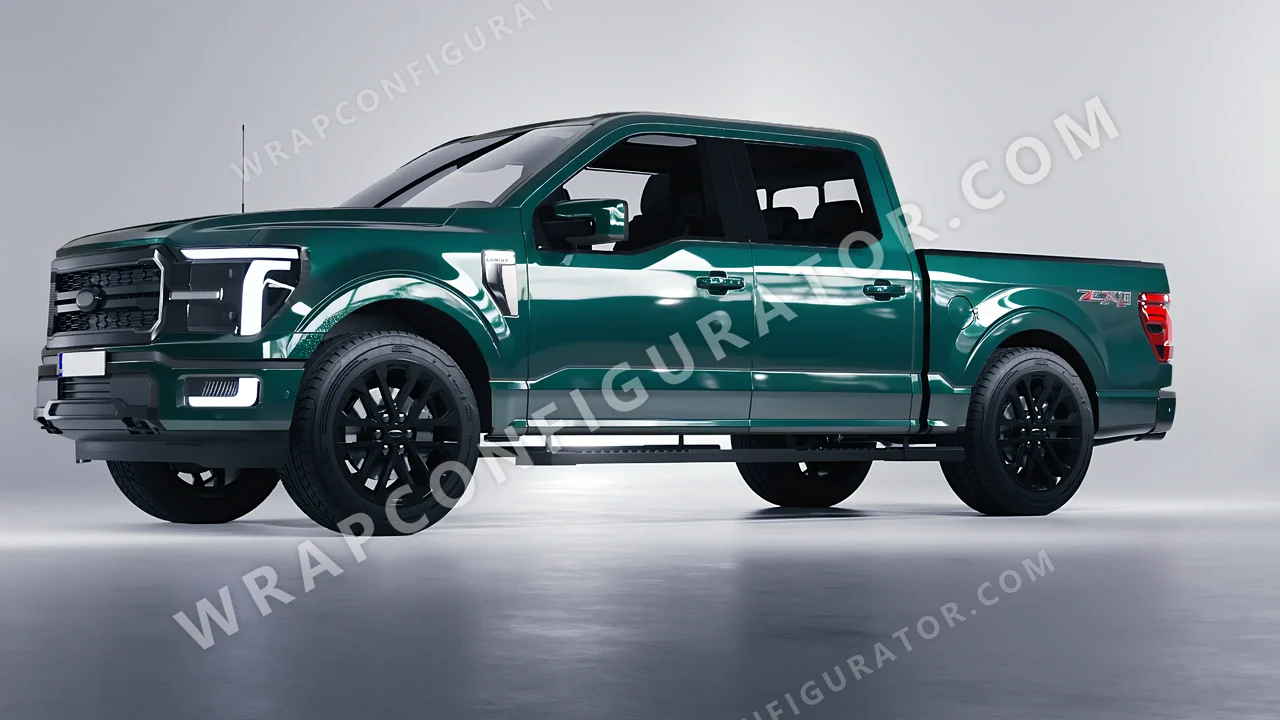 Green Ford F-150 Lariat 2024 wrapped in Inozetek Dynamic PPF Shadow Green DPPF706