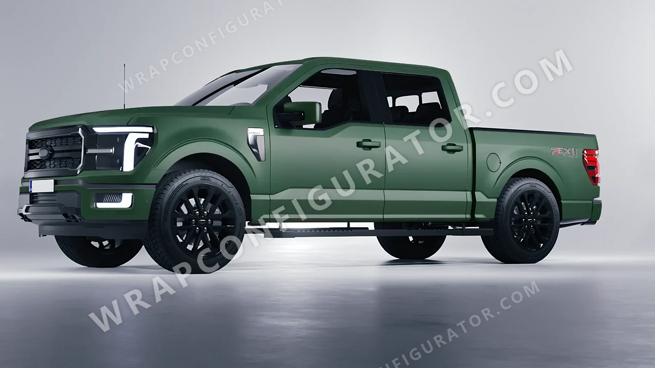 Green Ford F-150 Lariat 2024 wrapped in KPMF Absolute Matt Forest Green K75806