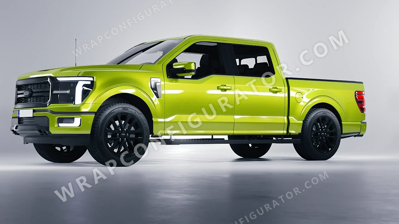 Green Ford F-150 Lariat 2024 wrapped in KPMF Dynamic Lime K75454