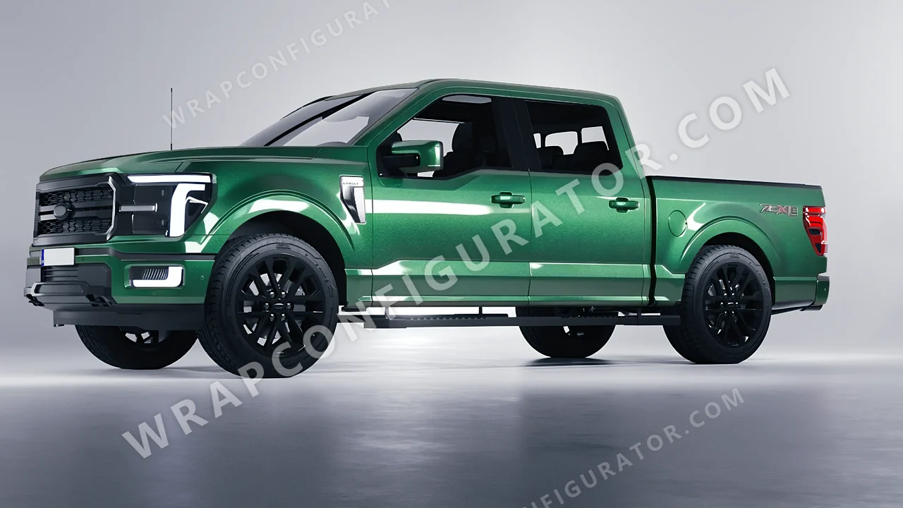 Green Ford F-150 Lariat 2024 wrapped in KPMF Envious Green K75407
