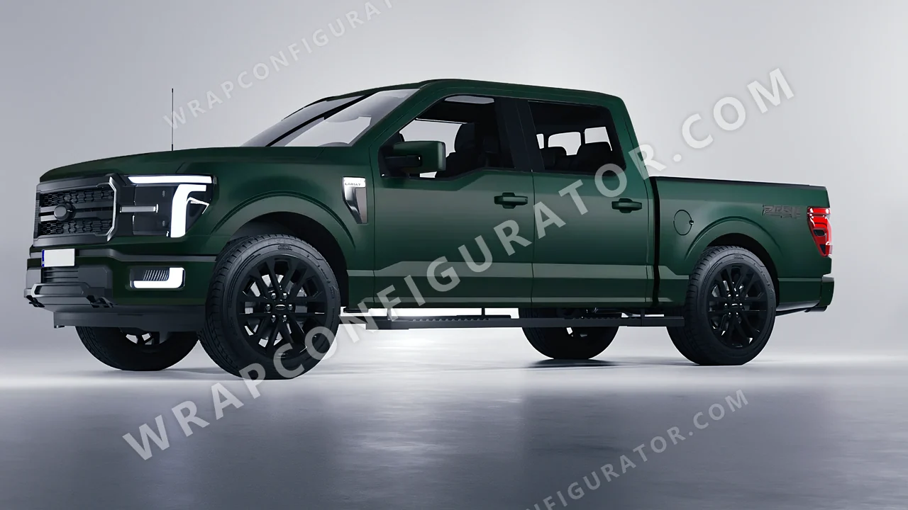 Green Ford F-150 Lariat 2024 wrapped in KPMF Frozen Emerald Matt K75577
