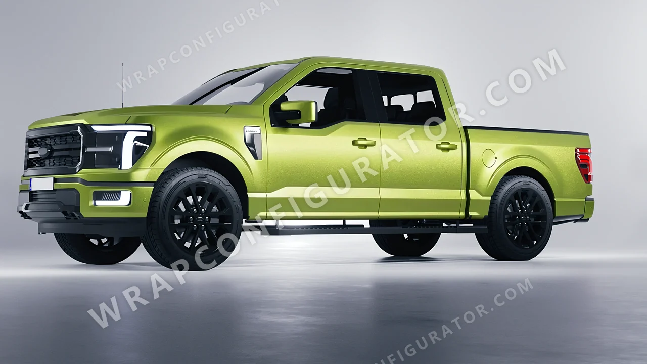 Green Ford F-150 Lariat 2024 wrapped in KPMF Matt Dynamic Lime K75503