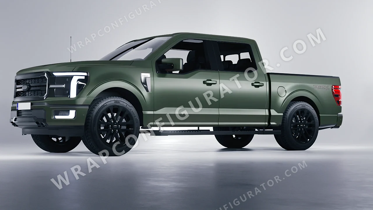 Green Ford F-150 Lariat 2024 wrapped in KPMF Matt Platinum Dark Sage K75560
