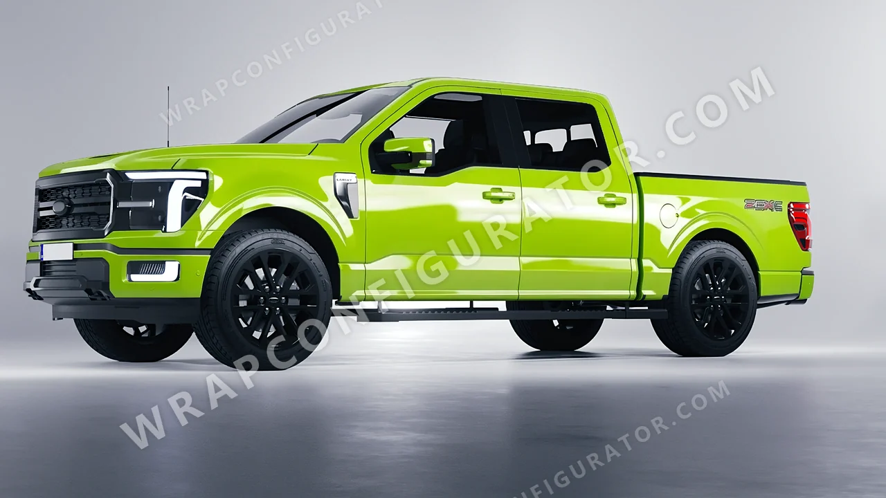 Green Ford F-150 Lariat 2024 wrapped in KPMF Surge Green K75438