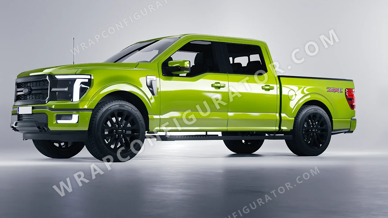 Green Ford F-150 Lariat 2024 wrapped in ORACAL Algae Green 970RA-688G