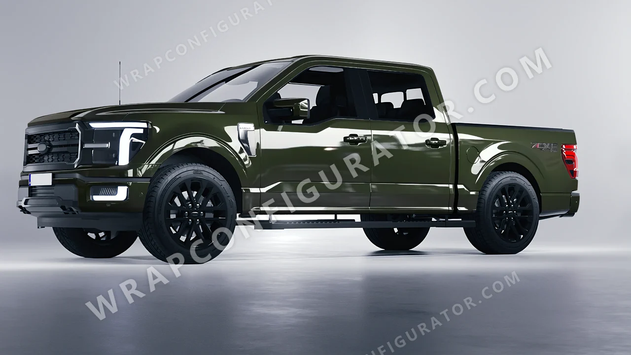 Green Ford F-150 Lariat 2024 wrapped in ORACAL Bottle Green 970RA-286G