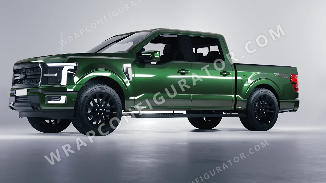 Green Ford F-150 Lariat 2024 wrapped in ORACAL Fir Green 970RA-677G