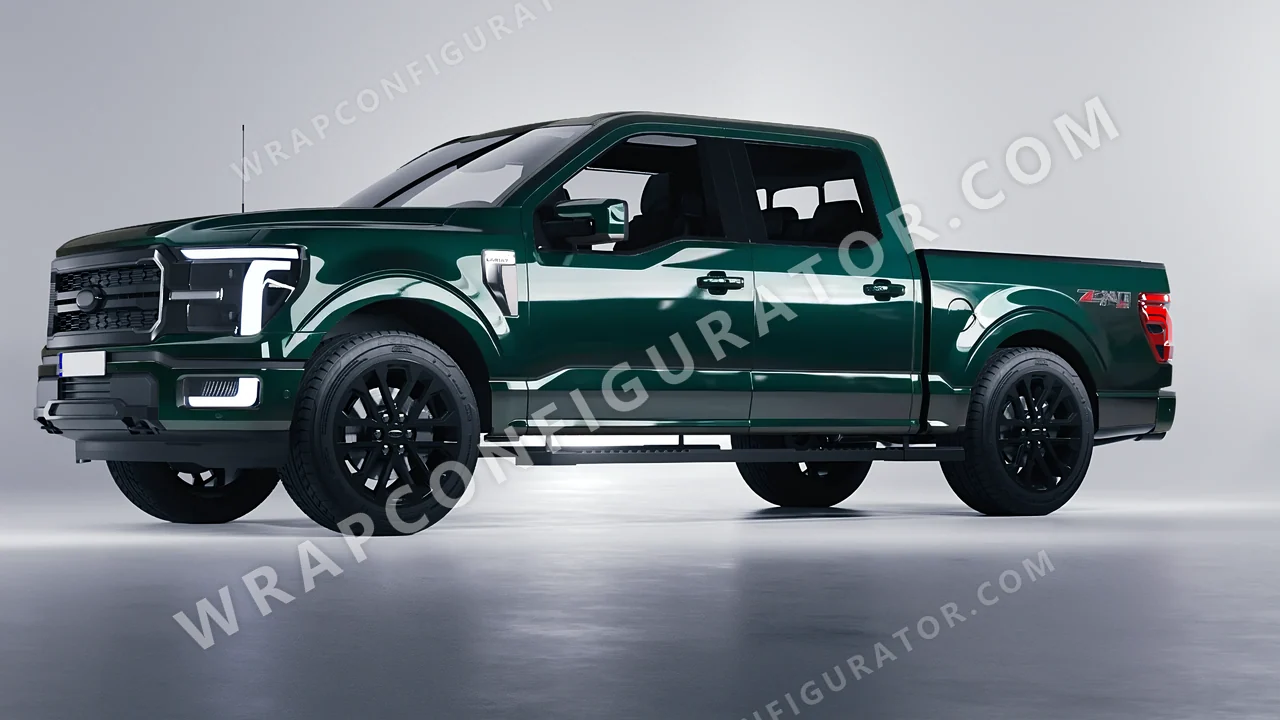 Green Ford F-150 Lariat 2024 wrapped in ORACAL Fir Tree Green 970RA-622G