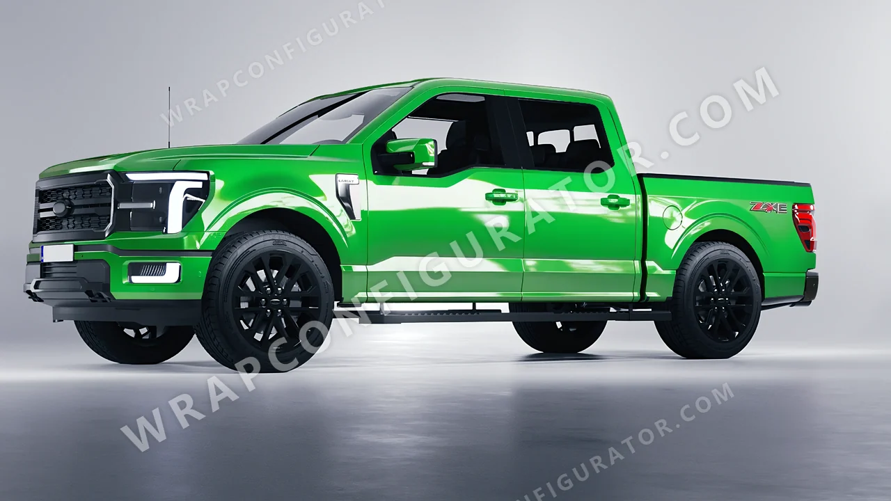 Green Ford F-150 Lariat 2024 wrapped in ORACAL Grass Green 970RA-602G
