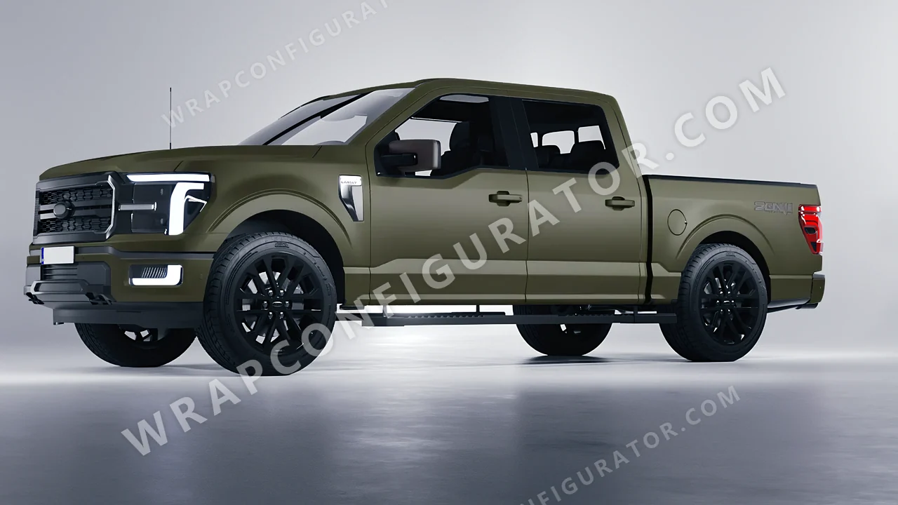 Green Ford F-150 Lariat 2024 wrapped in ORACAL Nato Olive 970RA-285M