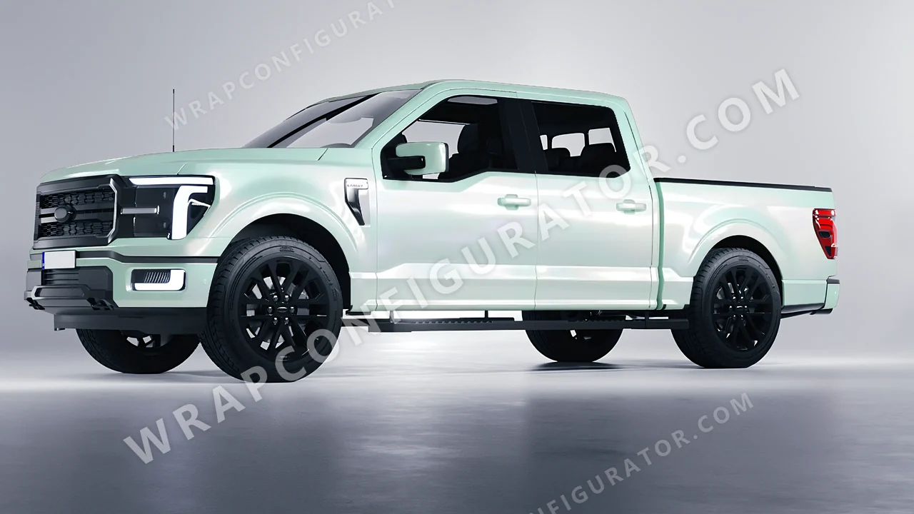 Green Ford F-150 Lariat 2024 wrapped in ORACAL Pearl Green 970RA-992G