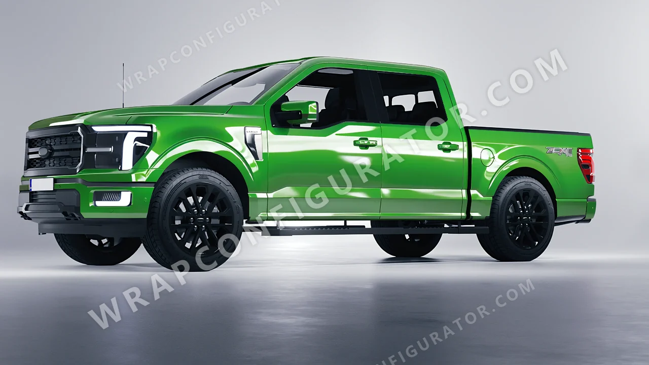 Green Ford F-150 Lariat 2024 wrapped in ORACAL Tree Green 970RA-486G