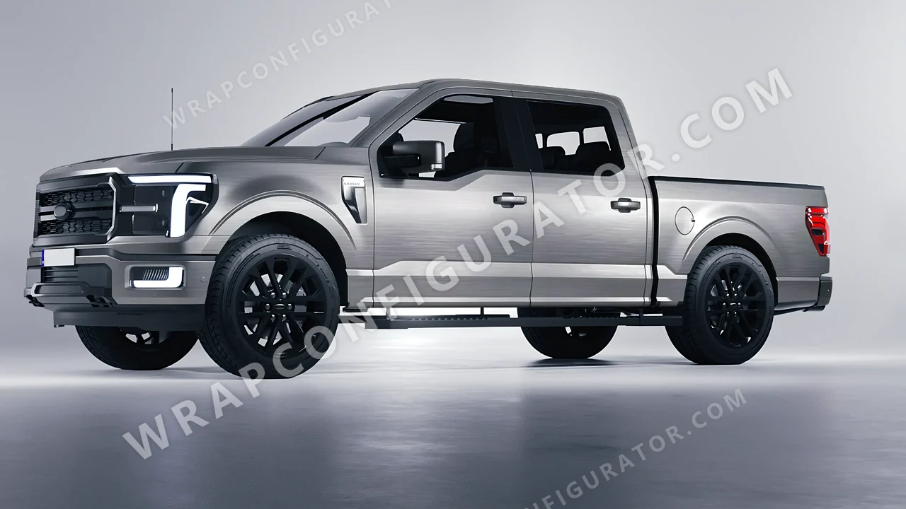 Grey Ford F-150 Lariat 2024 wrapped in 3M Brushed Steel BR201