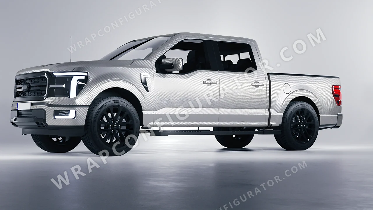 Grey Ford F-150 Lariat 2024 wrapped in 3M Carbon Fiber Anthracite CFS201