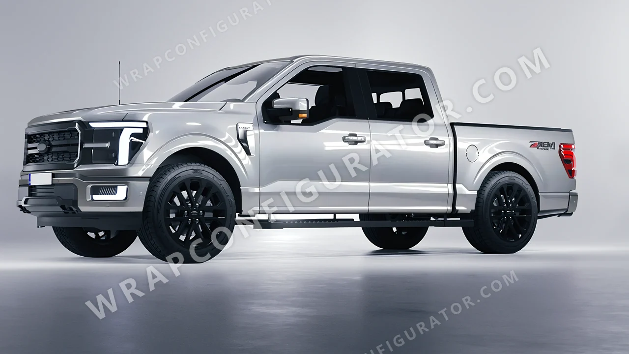 Grey Ford F-150 Lariat 2024 wrapped in 3M Gloss Sterling Silver G251