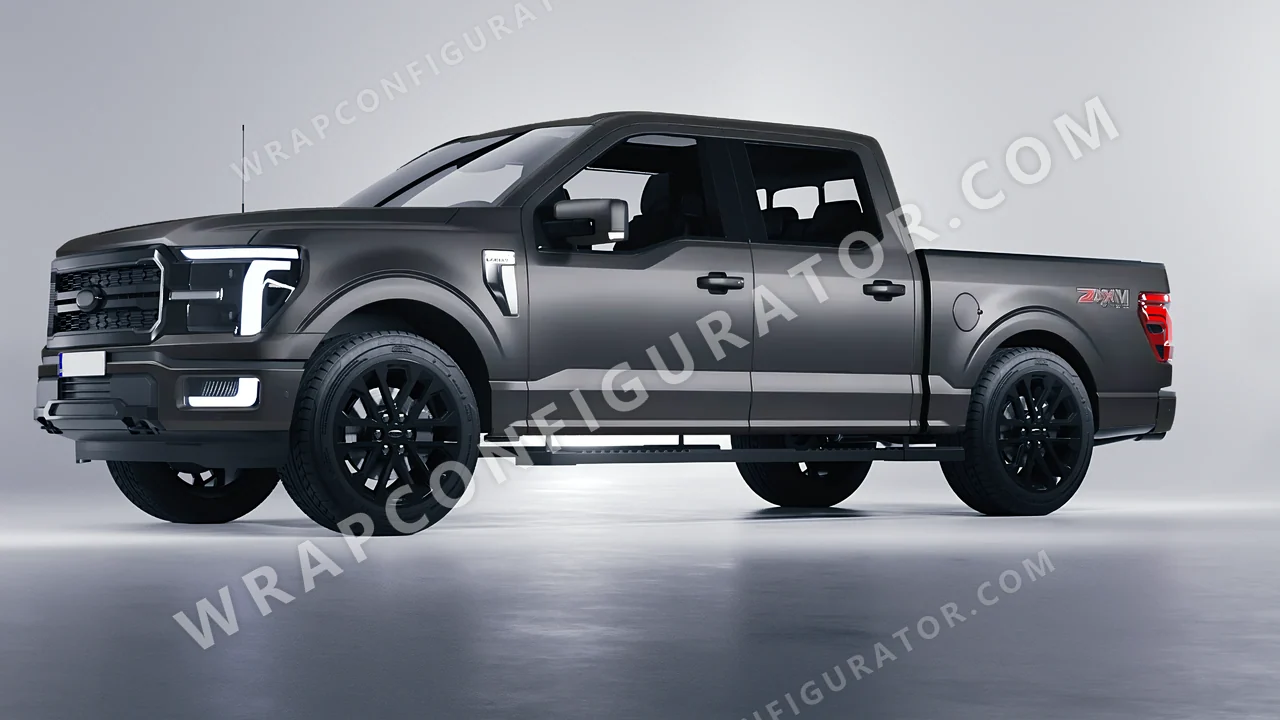 Grey Ford F-150 Lariat 2024 wrapped in 3M Satin Dark Gray S261