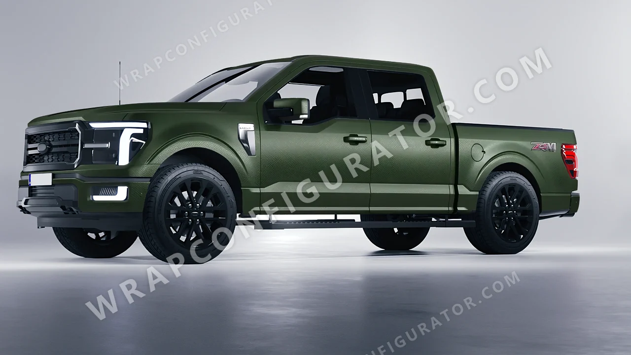 Grey Ford F-150 Lariat 2024 wrapped in 3M Shadow Military Green SB26