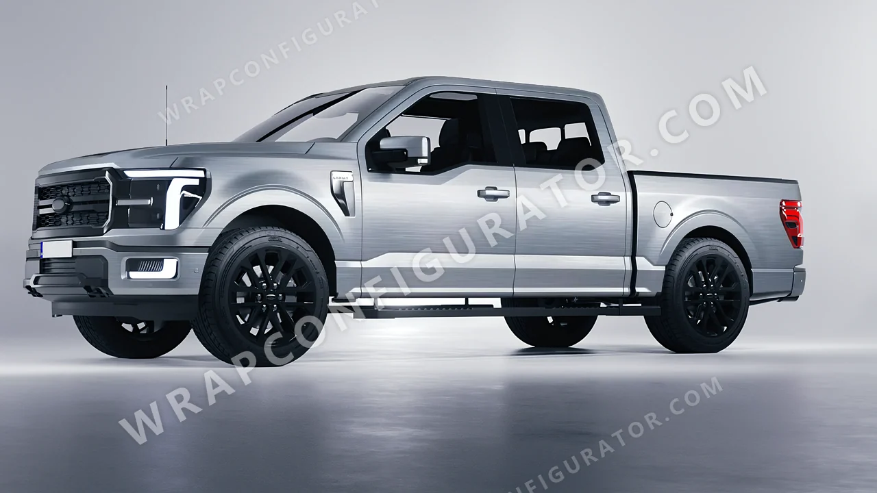 Grey Ford F-150 Lariat 2024 wrapped in Avery Dennison Brushed Steel SW900-813-X