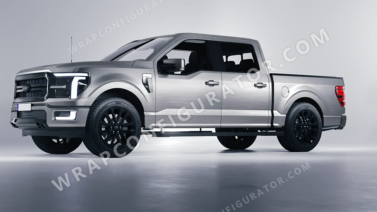 Grey Ford F-150 Lariat 2024 wrapped in Avery Dennison Brushed Titanium SW900-802-X