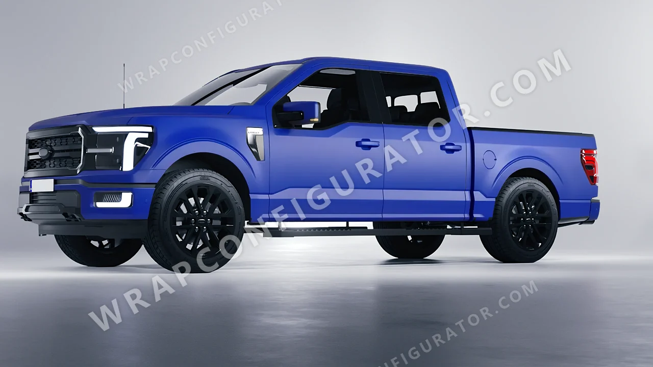 Grey Ford F-150 Lariat 2024 wrapped in KPMF Matt Iced Blue Titanium K75505