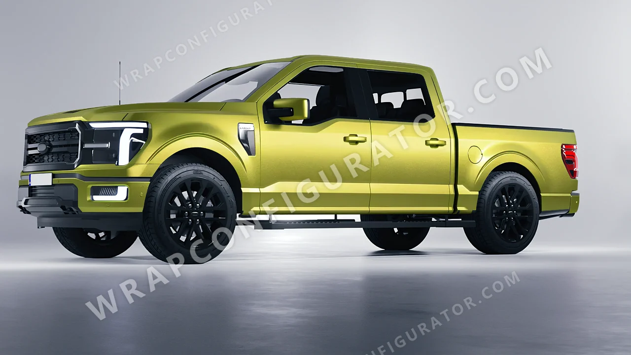 Grey Ford F-150 Lariat 2024 wrapped in KPMF Matt Iced Yellow Titanium K75534