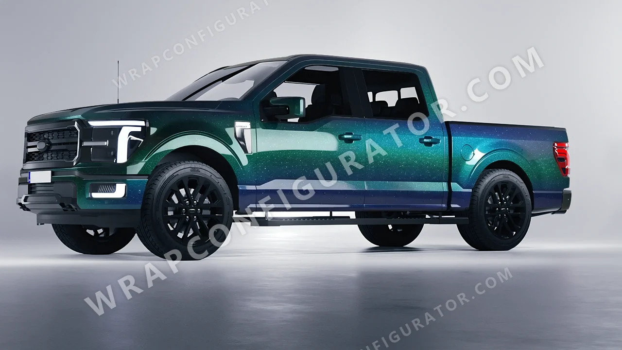 Grey Ford F-150 Lariat 2024 wrapped in ORACAL Thunderous Blue Green 970RA-851G