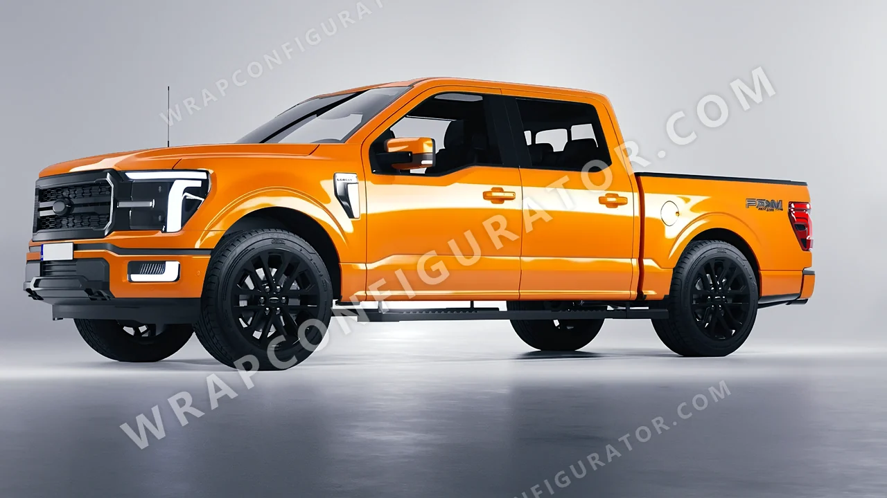 Orange Ford F-150 Lariat 2024 wrapped in 3M Gloss Bright Orange G54