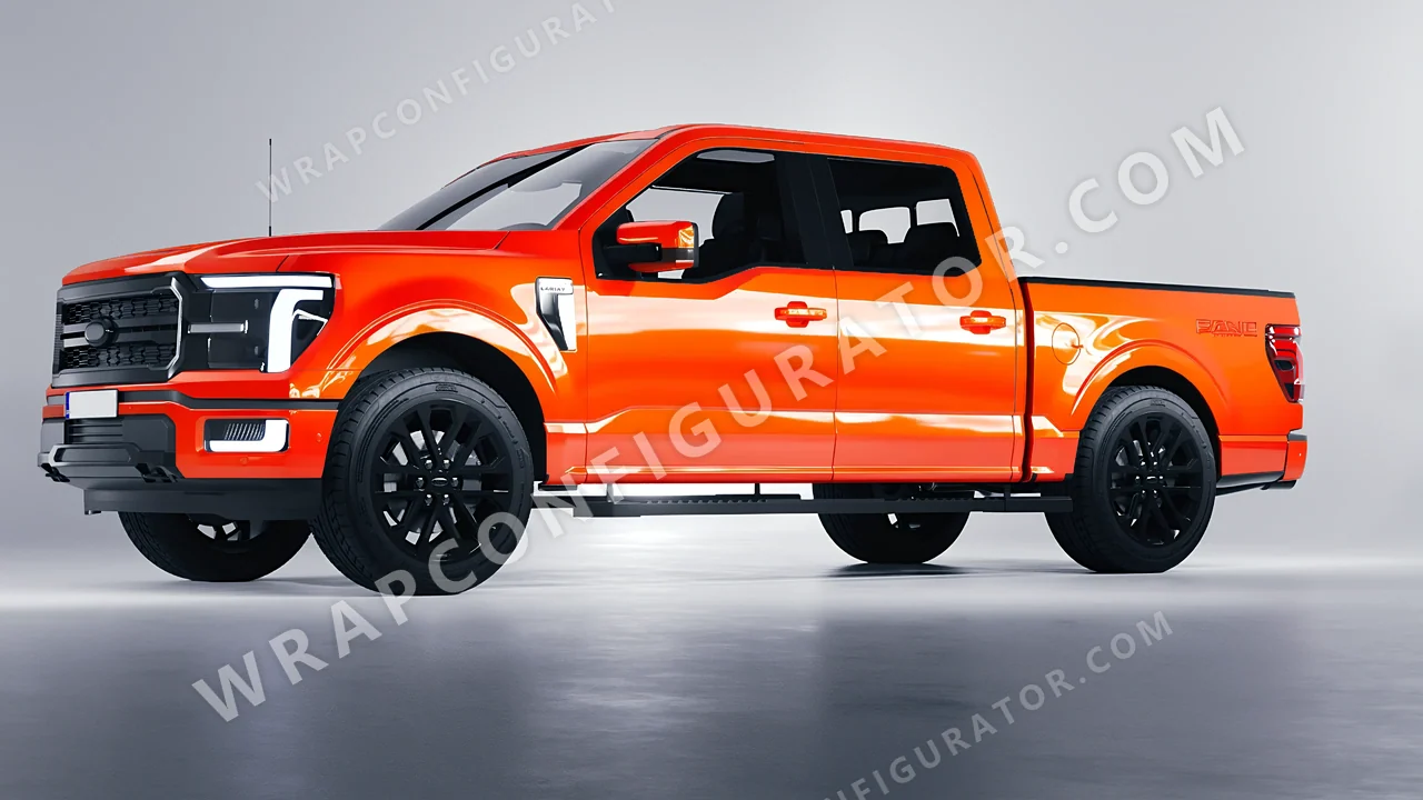 Orange Ford F-150 Lariat 2024 wrapped in Inozetek Dynamic PPF Solar Flame DPPF713