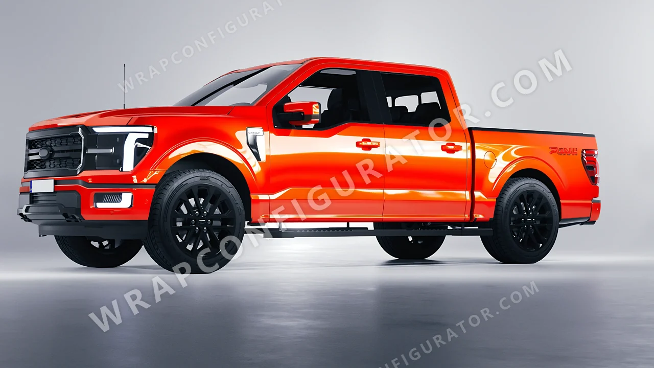 Orange Ford F-150 Lariat 2024 wrapped in Inozetek Dynamic PPF Student Driver Sungset Orange SD102