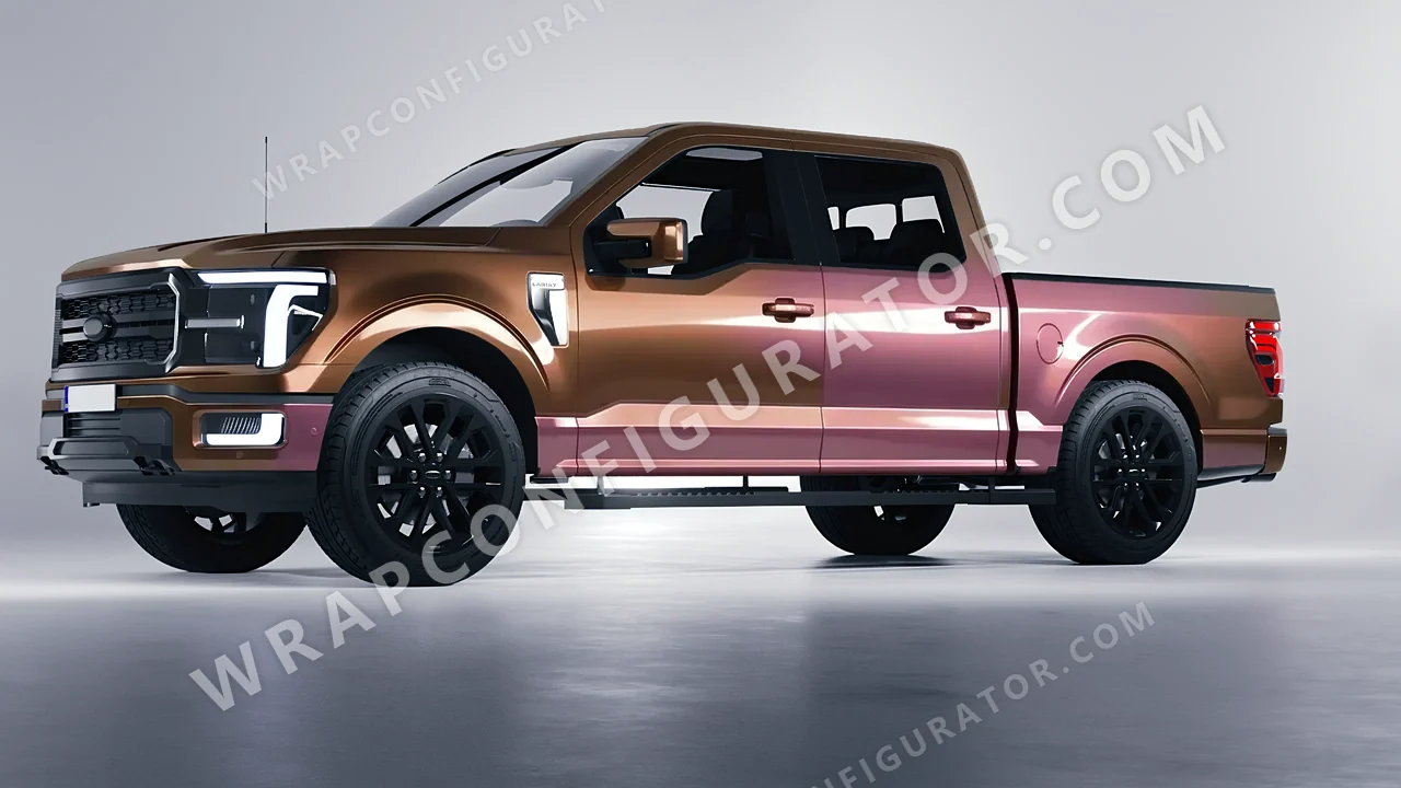 Orange Ford F-150 Lariat 2024 wrapped in ORACAL Gloss Aubergine Bronze 970RA-990G