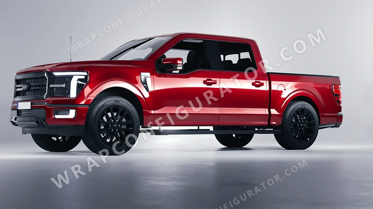 Red Ford F-150 Lariat 2024 wrapped in 3M Gloss Cinder Spark Red GP253