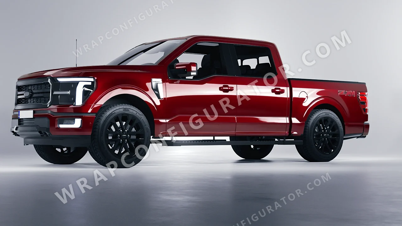 Red Ford F-150 Lariat 2024 wrapped in 3M Gloss Dark Red G83