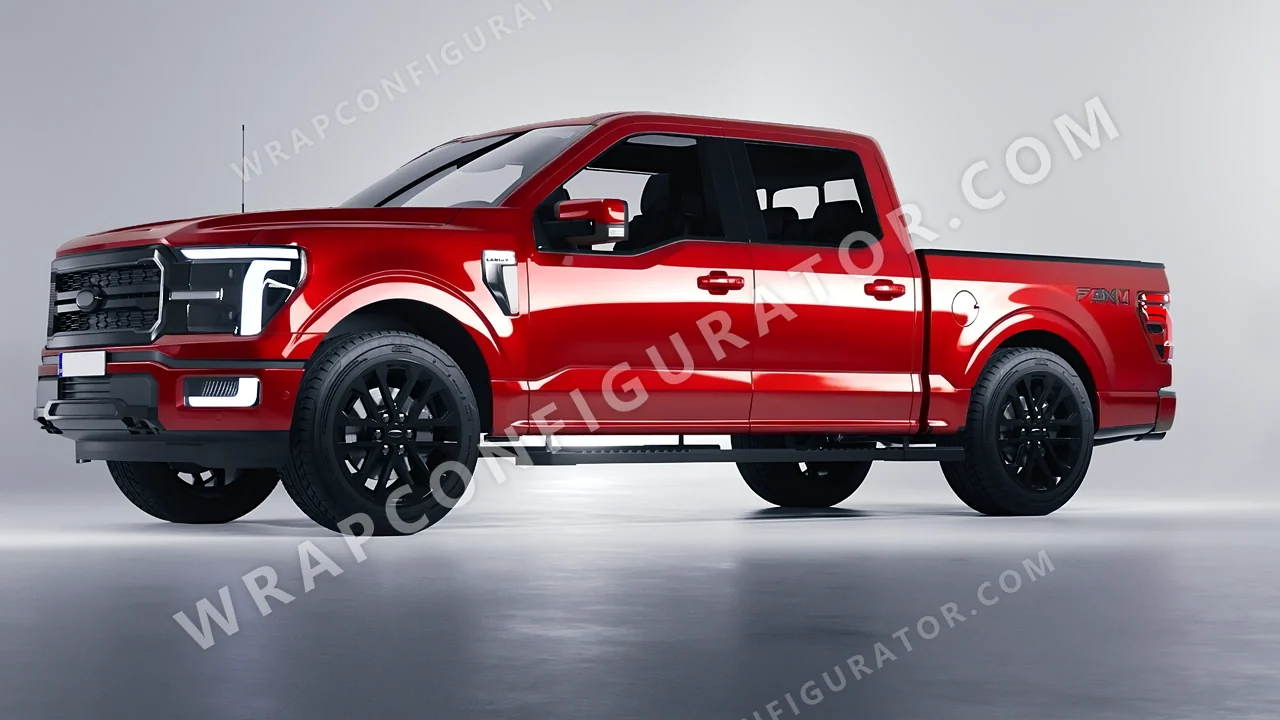 Red Ford F-150 Lariat 2024 wrapped in 3M Gloss Flame Red G53