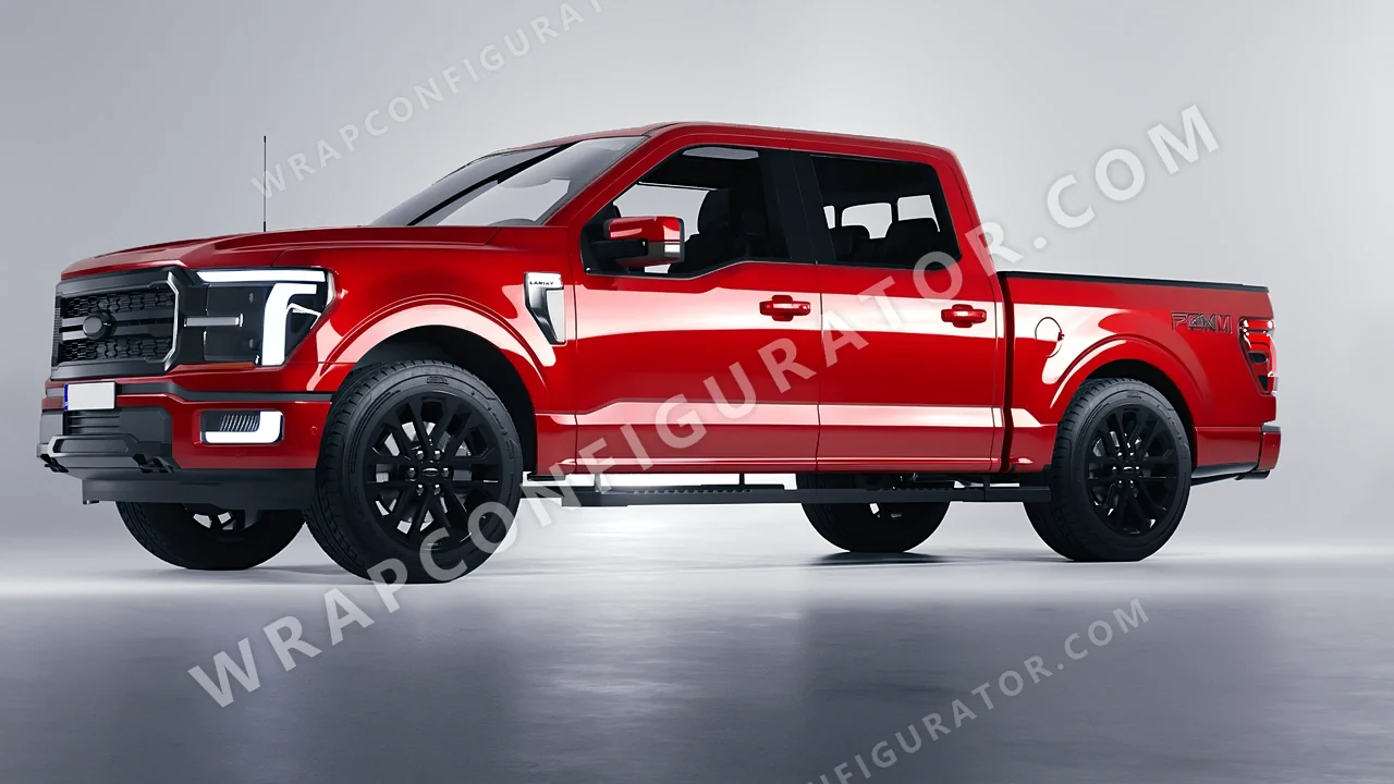 Red Ford F-150 Lariat 2024 wrapped in 3M Gloss Hot Rod Red G13