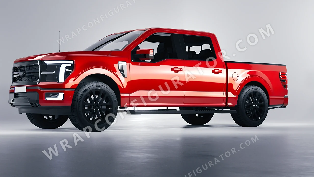 Red Ford F-150 Lariat 2024 wrapped in 3M Hot Rod Red HG13